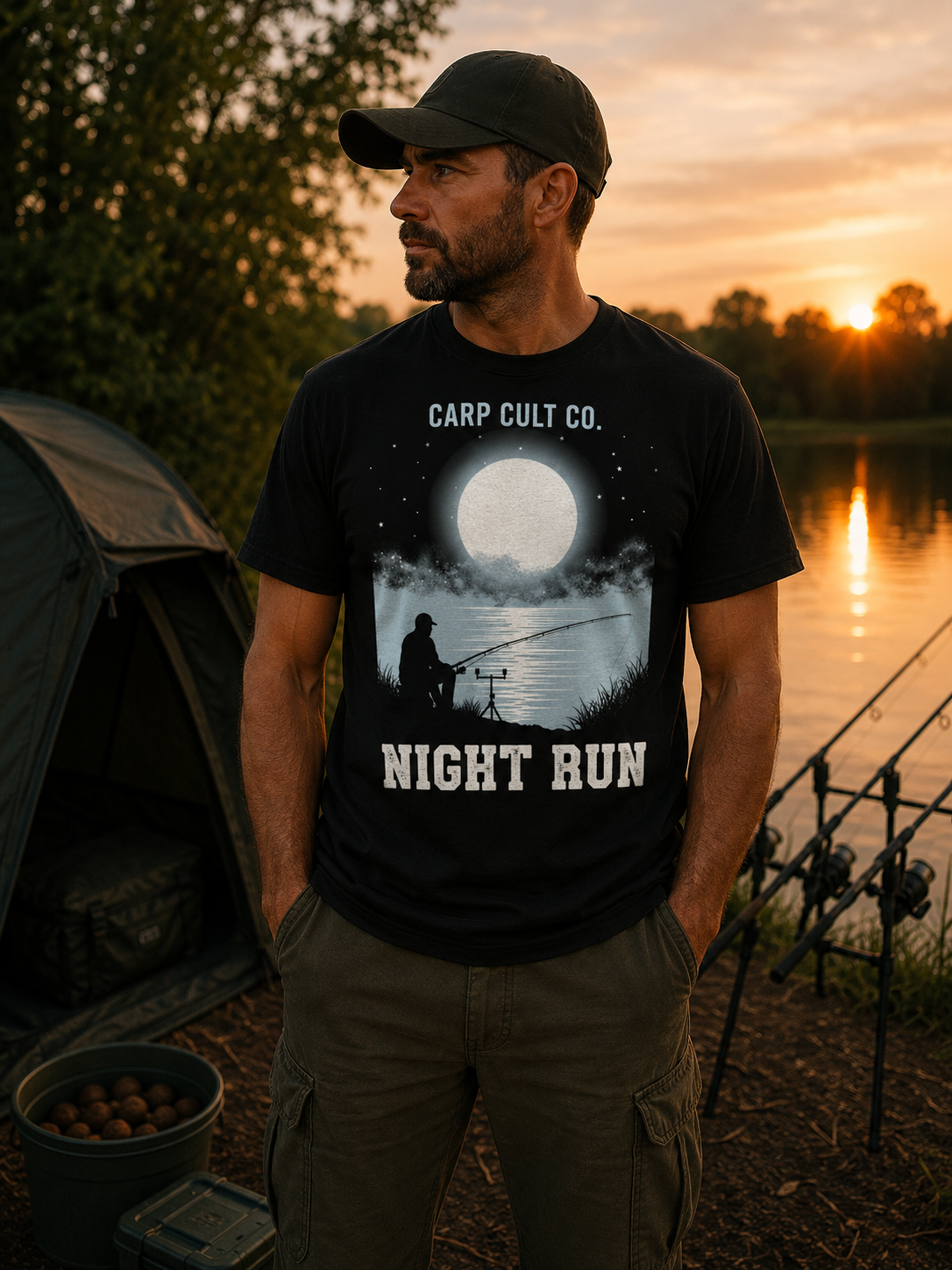 Night Run Carp Fishing Tee — "Carp Cult Co. Night Run" Graphic T-Shirt