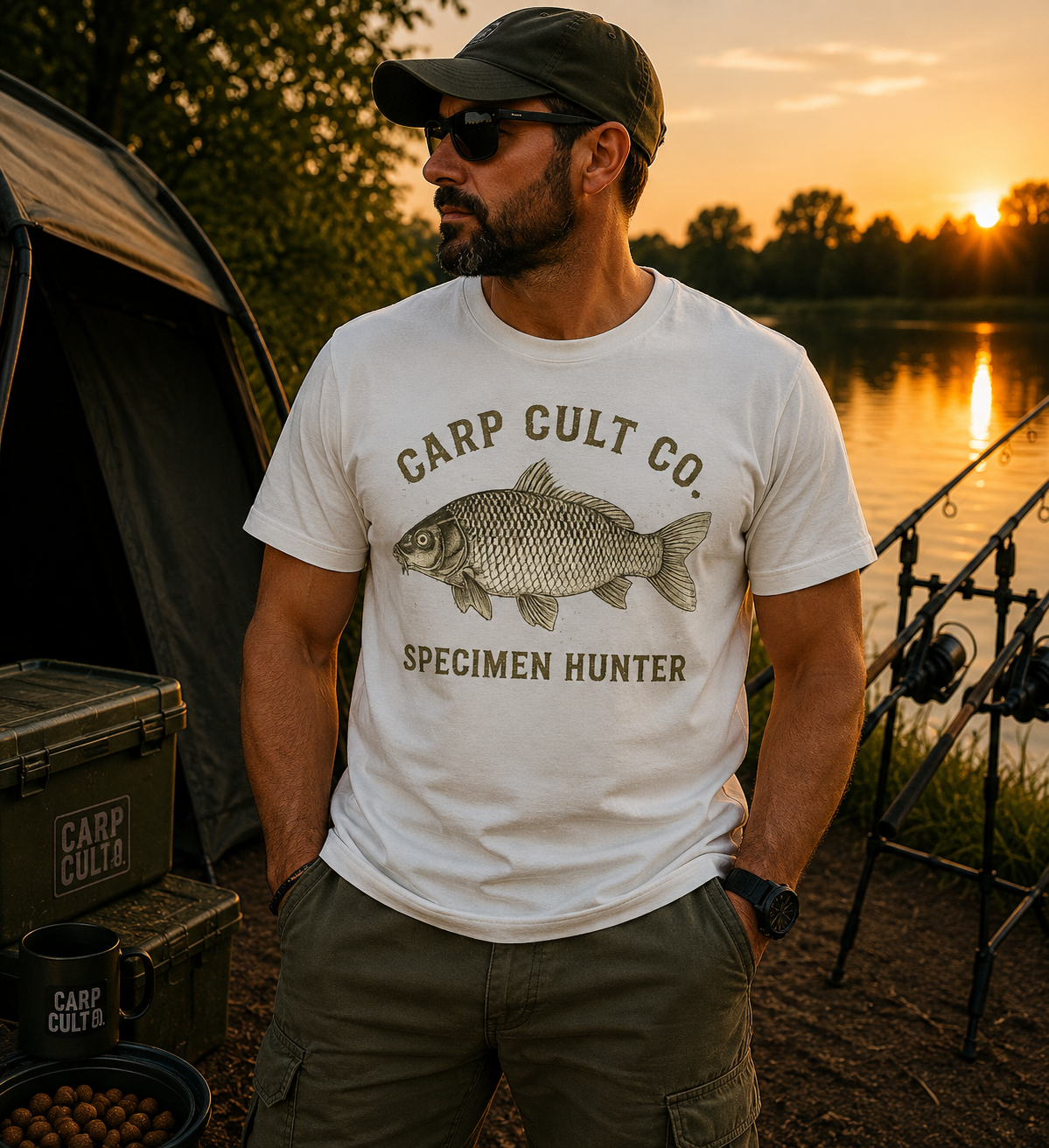 Carp Cult Co. 'Specimen Hunter' T-Shirt — Vintage Fishing Tee for Anglers